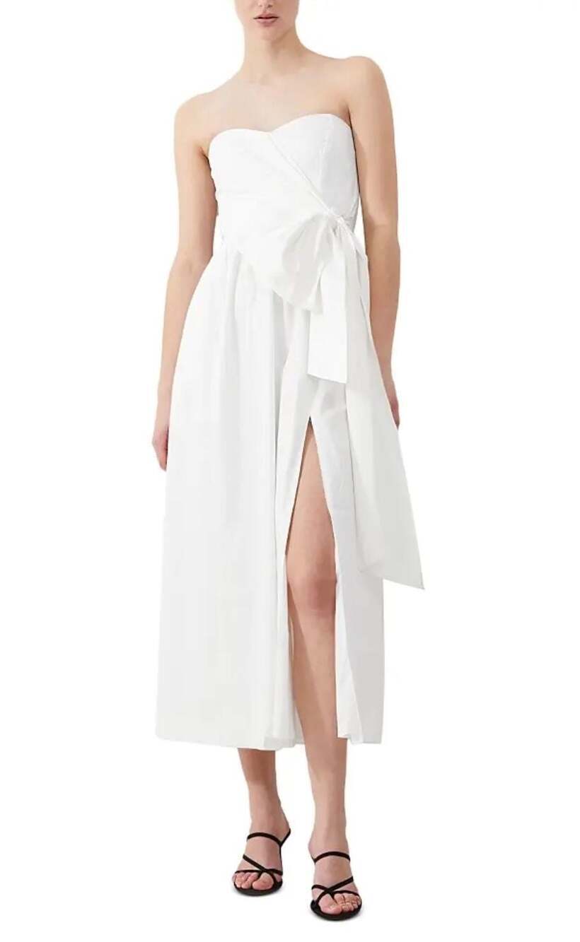French Connection Florida Summer White Strapless Bow Maxi Dress Size 6